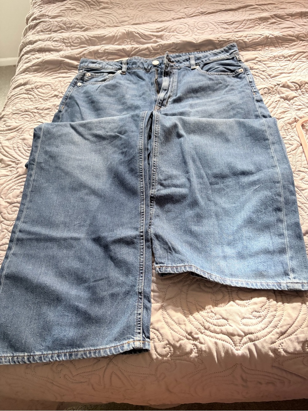 Wide Leg Women's Denim Skirt-Pant in Light Blue